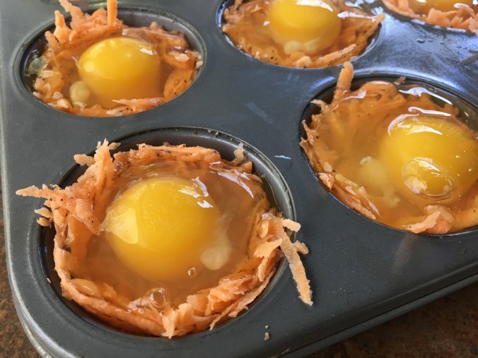 Egg in partially baked sweet potato cup