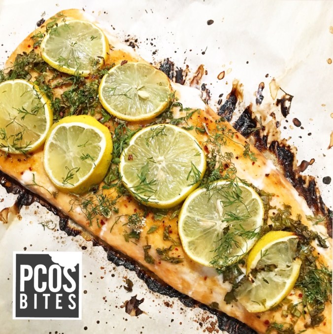 PCOSbites Salmon seasoned with basil and lemon